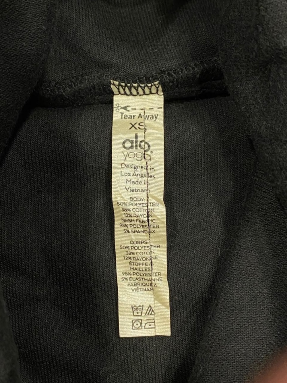 Alo Yoga Black Mesh Panel Cowl Neck Crop Sweatshirt XS - Picture 7 of 7
